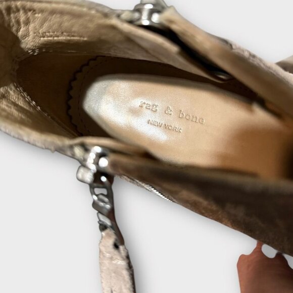 RAG & BONE MARGOT Boots 35 5 Suede Tan Taupe Fringe Double Zipper Ankle Boho - Picture 2 of 9